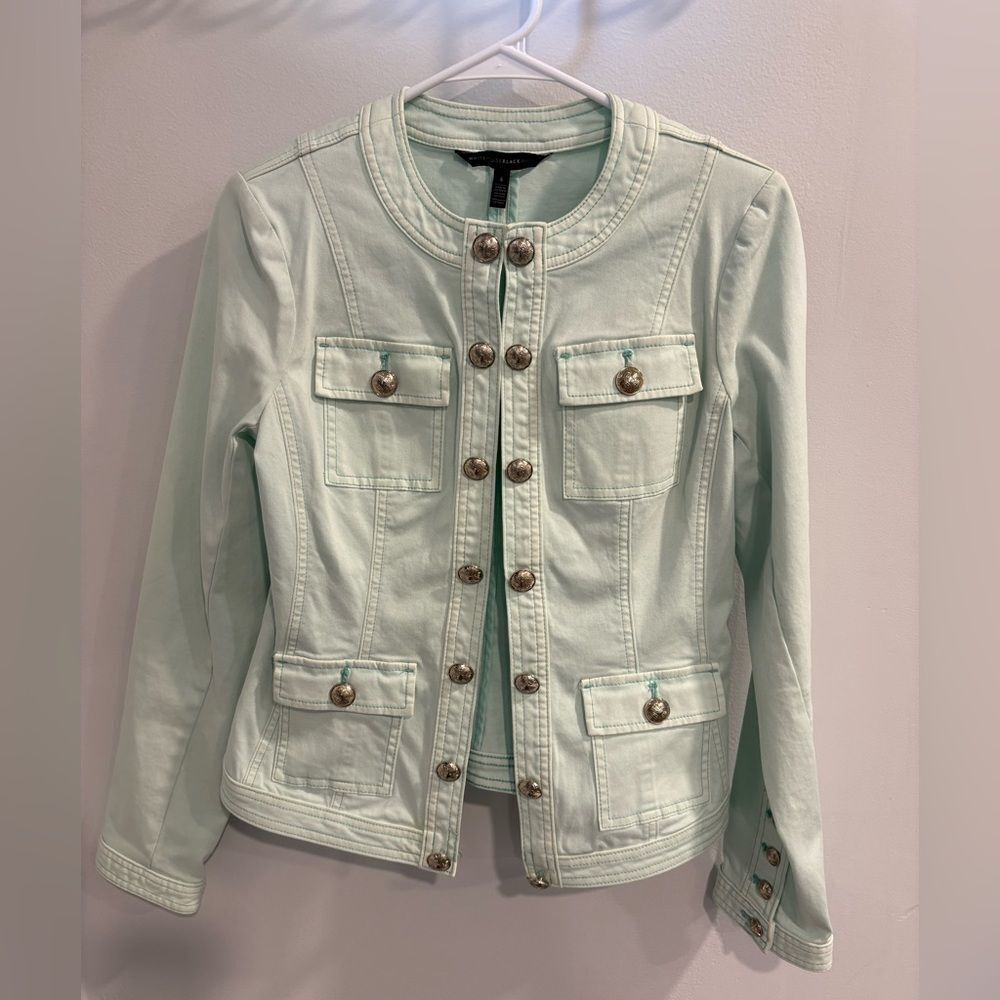 White House Black Market Light Mint Green Jacket Beautifully Military Style